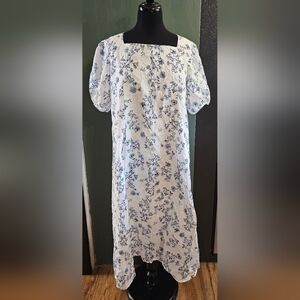 Floral Print White and Blue Dress